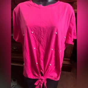 SHEIN Pink Pearl Embellished Tee